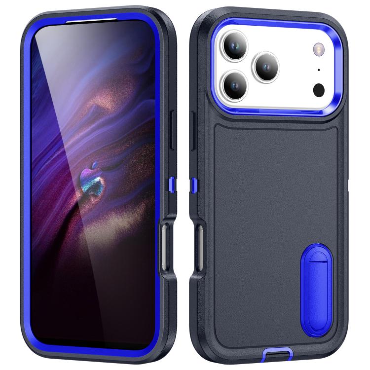 Rugged PC + Silicone Phone Case with Holder, For iPhone 18 Pro / 17 Pro, For iPhone 18 Pro Max / 17 Pro Max, For iPhone 17e / 16e, For iPhone 17, For iPhone Air, For iPhone 16 Pro Max, For iPhone 16 Pro, For iPhone 16 Plus, For iPhone 16