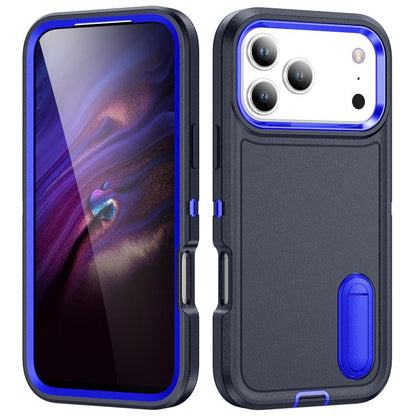 Rugged PC + Silicone Phone Case with Holder, For iPhone 18 Pro / 17 Pro, For iPhone 18 Pro Max / 17 Pro Max, For iPhone 17e / 16e, For iPhone 17, For iPhone Air, For iPhone 16 Pro Max, For iPhone 16 Pro, For iPhone 16 Plus, For iPhone 16