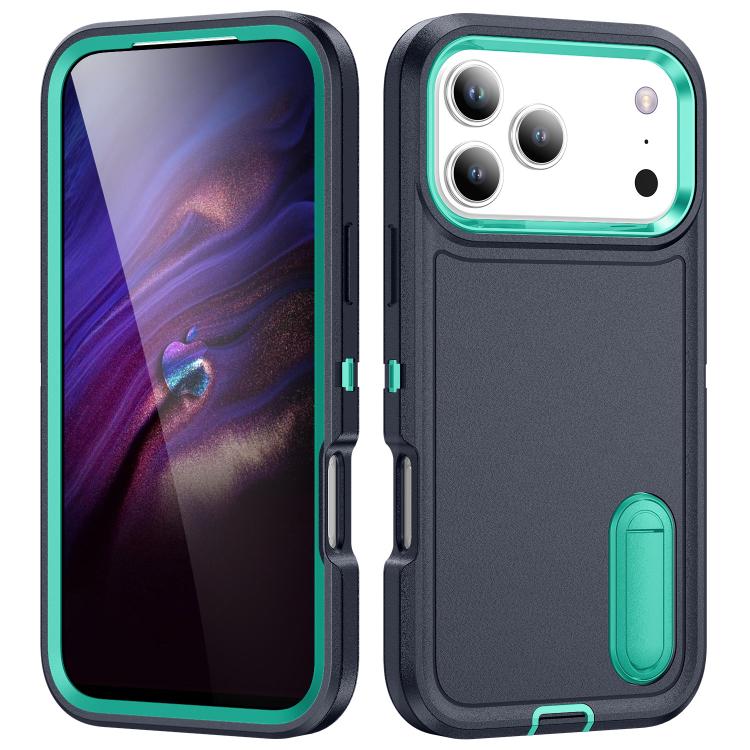 Rugged PC + Silicone Phone Case with Holder, For iPhone 18 Pro / 17 Pro, For iPhone 18 Pro Max / 17 Pro Max, For iPhone 17e / 16e, For iPhone 17, For iPhone Air, For iPhone 16 Pro Max, For iPhone 16 Pro, For iPhone 16 Plus, For iPhone 16