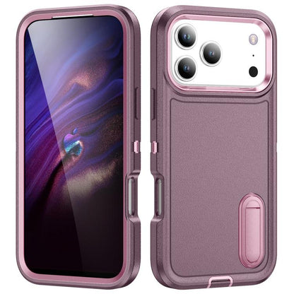 Rugged PC + Silicone Phone Case with Holder, For iPhone 18 Pro / 17 Pro, For iPhone 18 Pro Max / 17 Pro Max, For iPhone 17e / 16e, For iPhone 17, For iPhone Air, For iPhone 16 Pro Max, For iPhone 16 Pro, For iPhone 16 Plus, For iPhone 16