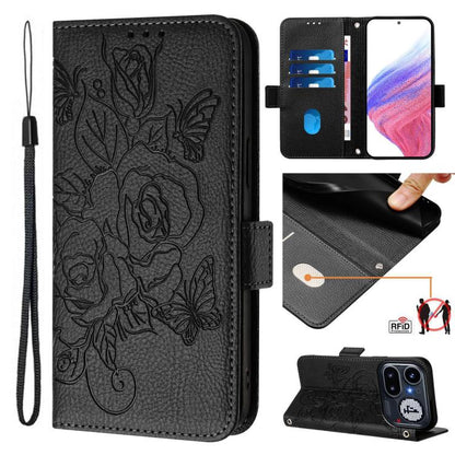 Embossed Rose RFID Anti-theft Leather Phone Case, For Nothing Phone 4a Pro, For Nothing Phone 4a, For Nothing CMF Phone 1
