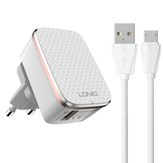 LDNIO A1204Q QC3.0 18W USB Fast Charger with 1m USB to Micro USB Cable, EU Plug, UK Plug, AU Plug