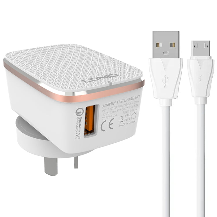 LDNIO A1204Q QC3.0 18W USB Fast Charger with 1m USB to Micro USB Cable, EU Plug, UK Plug, AU Plug