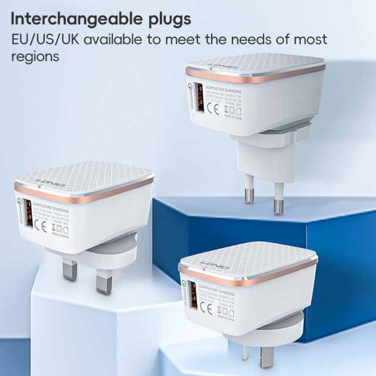 LDNIO A1204Q QC3.0 18W USB Fast Charger with 1m USB to Micro USB Cable, EU Plug, UK Plug, AU Plug