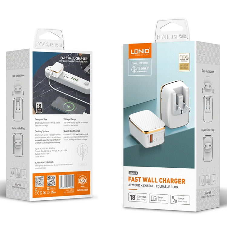 LDNIO A1204Q QC3.0 18W USB Fast Charger with 1m USB to Micro USB Cable, EU Plug, UK Plug, AU Plug