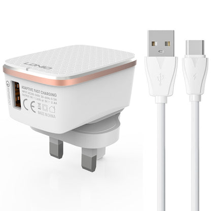 LDNIO A1204Q QC3.0 18W USB Fast Charger with 1m USB to USB-C / Type-C Cable, EU Plug, UK Plug, US Plug