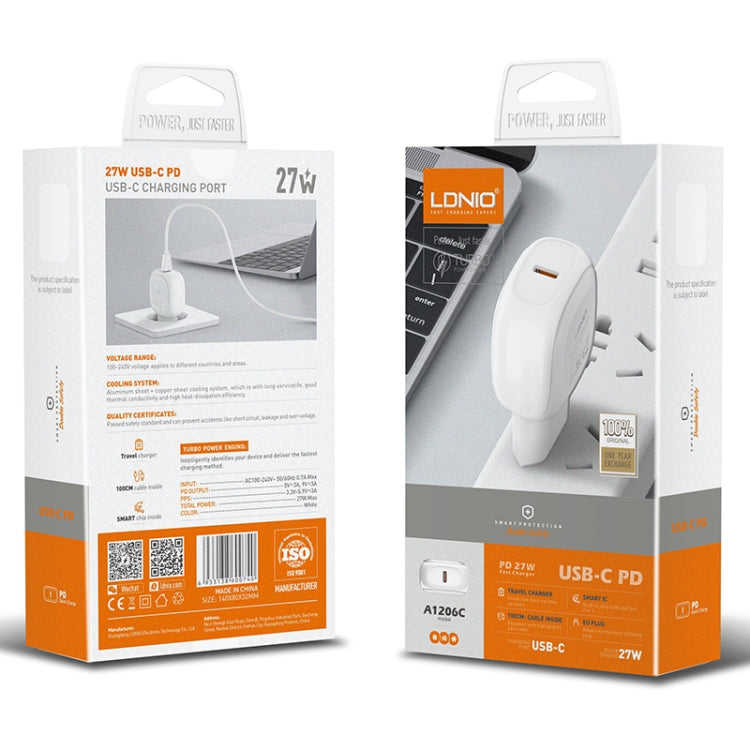 LDNIO A1206C PD27W USB-C / Type-C Fast Charger with 1m Type-C Cable, EU Plug