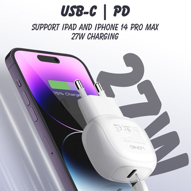 LDNIO A1206C PD27W USB-C / Type-C Fast Charger with 1m Type-C Cable, EU Plug