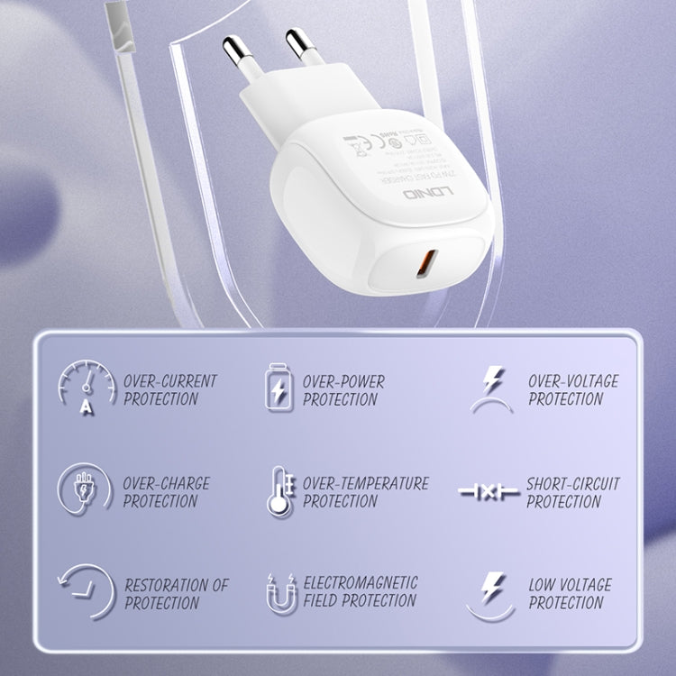 LDNIO A1206C PD27W USB-C / Type-C Fast Charger with 1m Type-C Cable, EU Plug