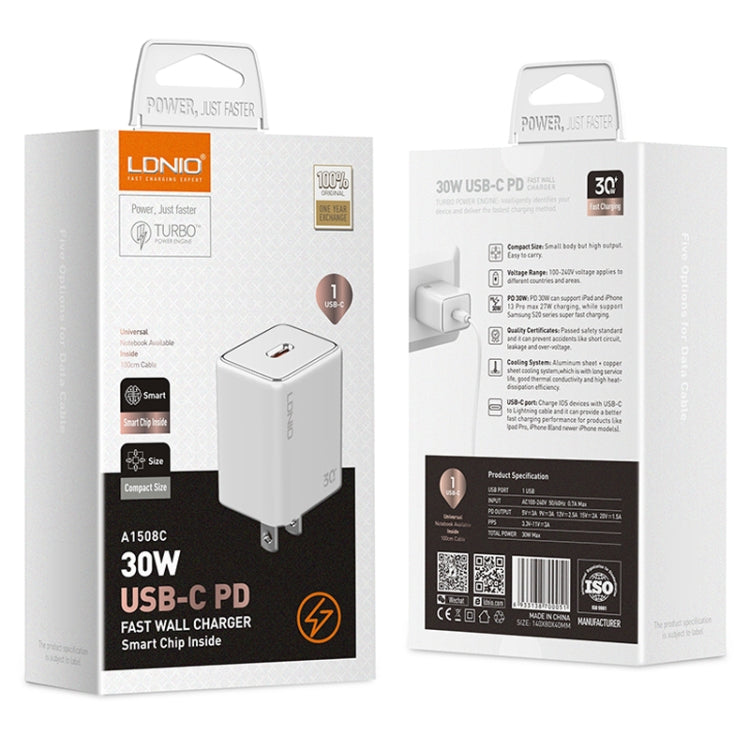 LDNIO A1508C PD30W USB-C / Type-C Fast Charger with 1m Type-C Cable