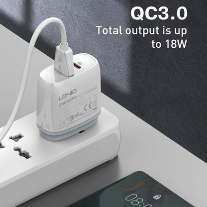 LDNIO Q229 QC3.0 / PD20W USB + Type-C Fast Charger with 1m USB to 8 Pin Cable, EU Plug, UK Plug, US Plug