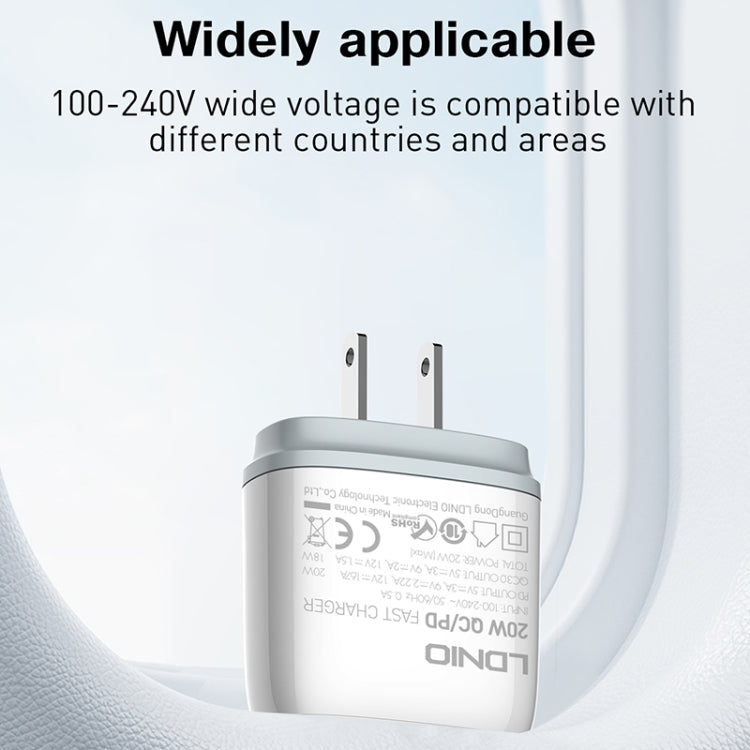 LDNIO Q229 QC3.0 / PD20W USB + Type-C Fast Charger with 1m USB to 8 Pin Cable, EU Plug, UK Plug, US Plug