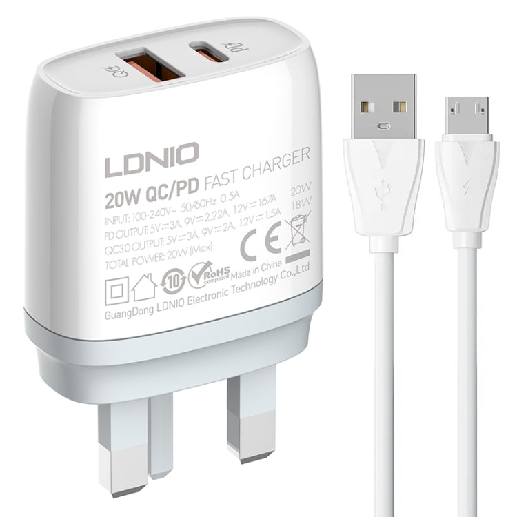 LDNIO Q229 QC3.0 / PD20W USB + Type-C Fast Charger with 1m USB to Micro USB Cable, EU Plug, UK Plug, US Plug