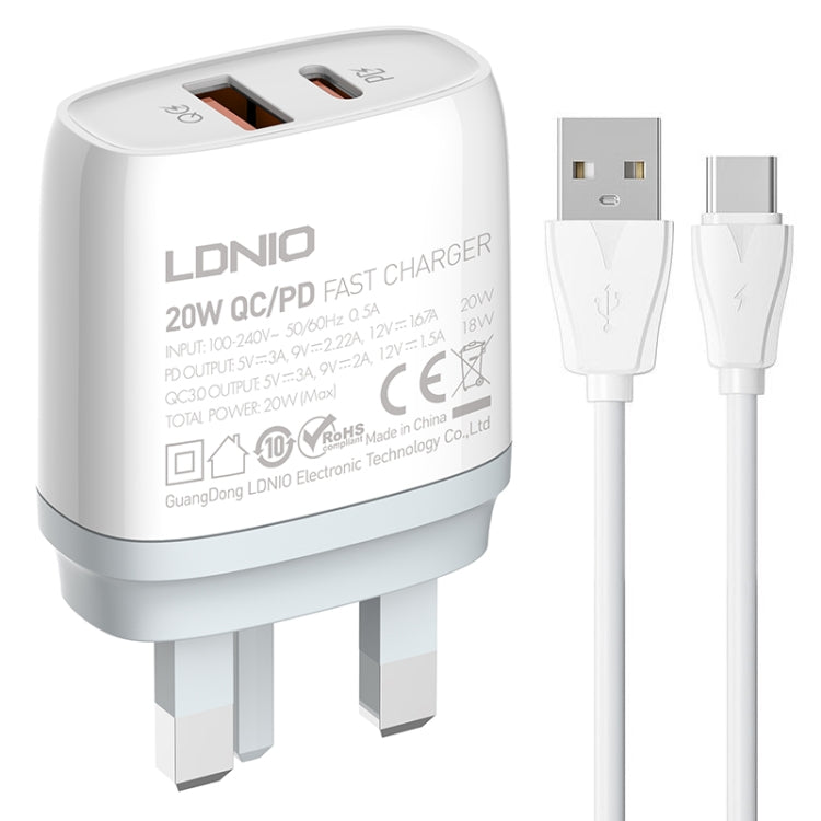 LDNIO Q229 QC3.0 / PD20W USB + Type-C Fast Charger with 1m USB to Type-C Cable, EU Plug, UK Plug, US Plug