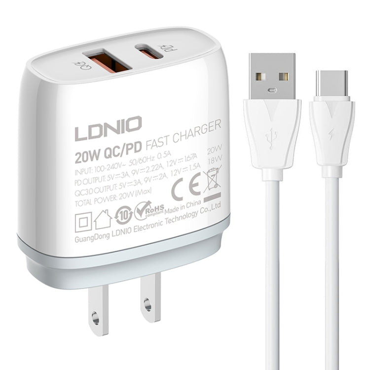 LDNIO Q229 QC3.0 / PD20W USB + Type-C Fast Charger with 1m USB to Type-C Cable, EU Plug, UK Plug, US Plug