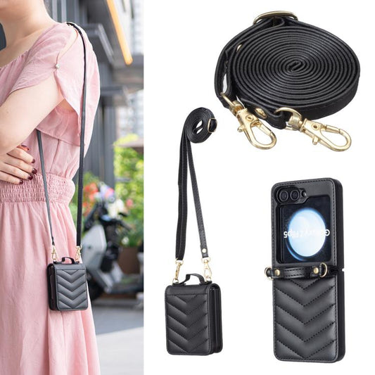Wave-shaped Crossbody Lanyard Leather Phone Case, For Galaxy Z Flip8 5G, For Samsung Galaxy Z Flip7 FE / Flip6, For Samsung Galaxy Z Flip7, For Samsung Galaxy Z Flip5, For Samsung Galaxy Z Flip4, For Samsung Galaxy Z Flip3