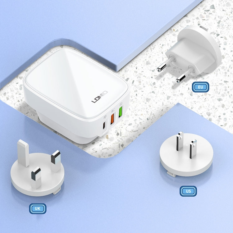 LDNIO Q334 32W Type-C + Dual USB Port Charger with 1m 8 Pin Data Cable, EU Plug, UK Plug, US Plug