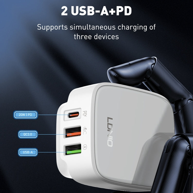 LDNIO Q334 32W Type-C + Dual USB Port Charger with 1m USB-C / Type-C Data Cable, EU Plug, UK Plug, US Plug