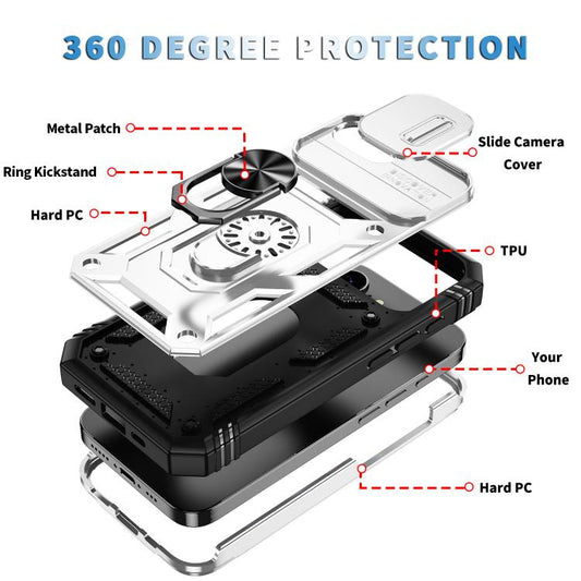Sliding Camshield TPU + PC Phone Case with Holder, For iPhone 17e / 16e, For iPhone 17 Pro Max, For iPhone 17 Pro, For iPhone 17, For iPhone Air, For iPhone 16 Pro Max, For iPhone 16 Pro, For iPhone 16 Plus, For iPhone 16