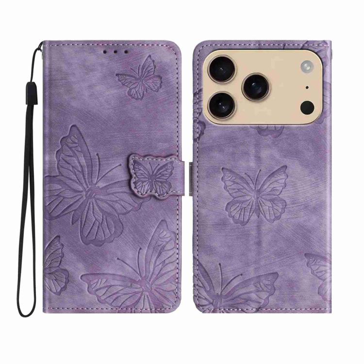 Skin-feel Embossed Butterfly Leather Phone Case, For iPhone 18 Pro / 17 Pro, For iPhone 18 Pro Max / 17 Pro Max, For iPhone 17, For iPhone Air, For iPhone 16 Pro Max, For iPhone 16 Pro, For iPhone 16 Plus, For iPhone 16