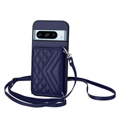 Rhombic Texture Card Bag RFID Phone Case with Long Lanyard, For Google Pixel 9 Pro XL, For Google Pixel 9 / 9 Pro, For Google Pixel 8a, For Google Pixel 8 Pro, For Google Pixel 8