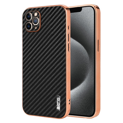 AZNS Electroplated Edge Carbon Fiber Texture Phone Case, For iPhone 11 Pro
