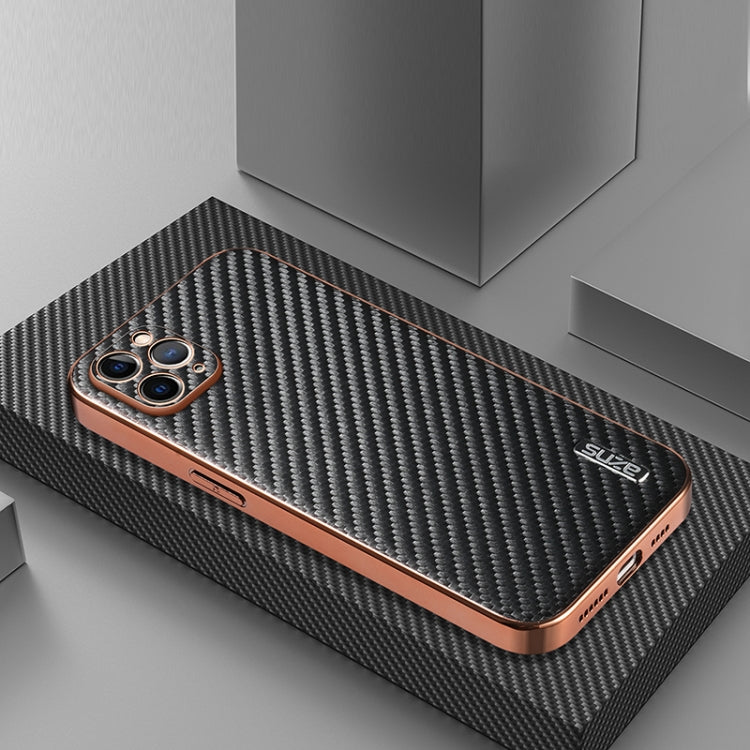 AZNS Electroplated Edge Carbon Fiber Texture Phone Case, For iPhone 11 Pro