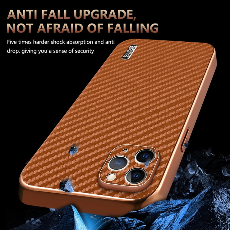 AZNS Electroplated Edge Carbon Fiber Texture Phone Case, For iPhone 11 Pro