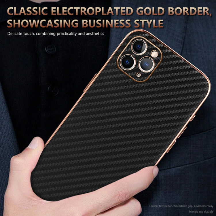 AZNS Electroplated Edge Carbon Fiber Texture Phone Case, For iPhone 11 Pro