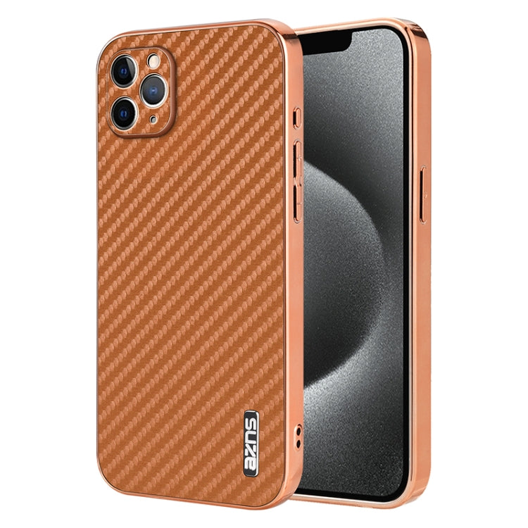 AZNS Electroplated Edge Carbon Fiber Texture Phone Case, For iPhone 11 Pro