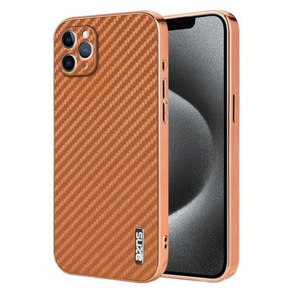 AZNS Electroplated Edge Carbon Fiber Texture Phone Case, For iPhone 11 Pro