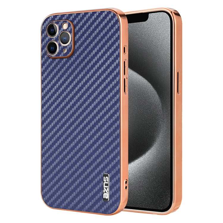 AZNS Electroplated Edge Carbon Fiber Texture Phone Case, For iPhone 11 Pro