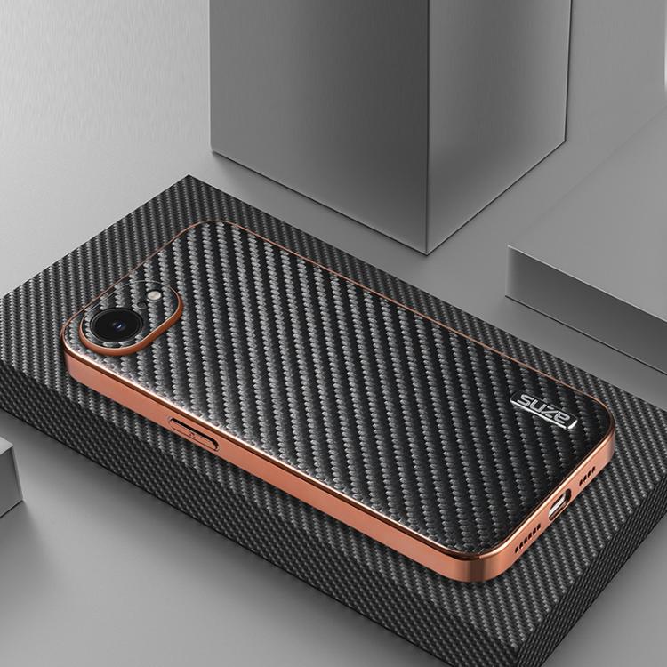 AZNS Electroplated Edge Carbon Fiber Texture Phone Case, For iPhone 17e / 16e, For iPhone 17 Pro Max, For iPhone 17 Pro, For iPhone 17, For iPhone Air, For iPhone 16 Pro Max, For iPhone 16 Pro, For iPhone 16 Plus, For iPhone 16, For iPhone 15 Pro Max  ...