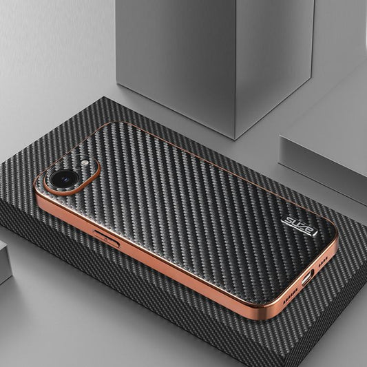 AZNS Electroplated Edge Carbon Fiber Texture Phone Case, For iPhone 17e / 16e, For iPhone 17 Pro Max, For iPhone 17 Pro, For iPhone 17, For iPhone Air, For iPhone 16 Pro Max, For iPhone 16 Pro, For iPhone 16 Plus, For iPhone 16, For iPhone 15 Pro Max  ...