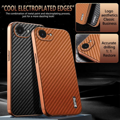 AZNS Electroplated Edge Carbon Fiber Texture Phone Case, For iPhone 17e / 16e, For iPhone 17 Pro Max, For iPhone 17 Pro, For iPhone 17, For iPhone Air, For iPhone 16 Pro Max, For iPhone 16 Pro, For iPhone 16 Plus, For iPhone 16, For iPhone 15 Pro Max  ...