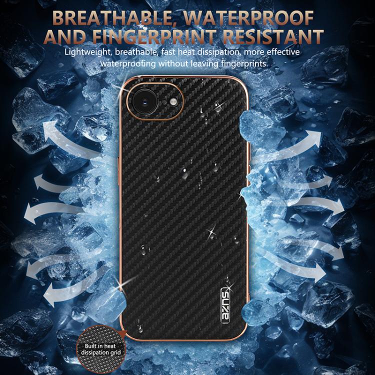 AZNS Electroplated Edge Carbon Fiber Texture Phone Case, For iPhone 17e / 16e, For iPhone 17 Pro Max, For iPhone 17 Pro, For iPhone 17, For iPhone Air, For iPhone 16 Pro Max, For iPhone 16 Pro, For iPhone 16 Plus, For iPhone 16, For iPhone 15 Pro Max  ...