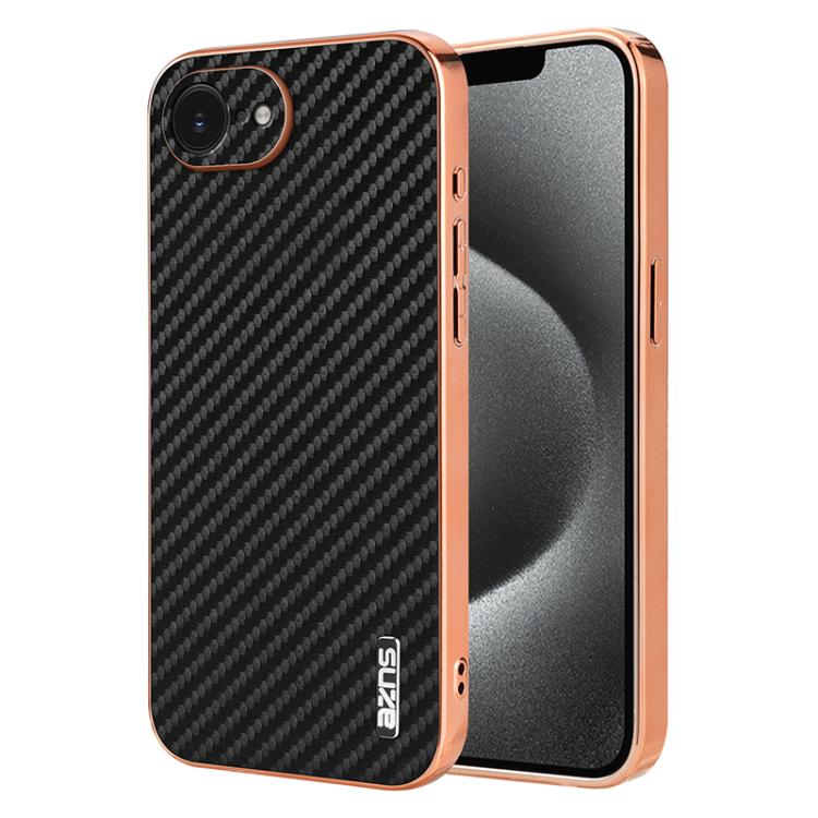 AZNS Electroplated Edge Carbon Fiber Texture Phone Case, For iPhone 17e / 16e, For iPhone 17 Pro Max, For iPhone 17 Pro, For iPhone 17, For iPhone Air, For iPhone 16 Pro Max, For iPhone 16 Pro, For iPhone 16 Plus, For iPhone 16, For iPhone 15 Pro Max  ...