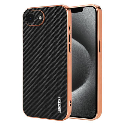 AZNS Electroplated Edge Carbon Fiber Texture Phone Case, For iPhone 17e / 16e, For iPhone 17 Pro Max, For iPhone 17 Pro, For iPhone 17, For iPhone Air, For iPhone 16 Pro Max, For iPhone 16 Pro, For iPhone 16 Plus, For iPhone 16, For iPhone 15 Pro Max  ...