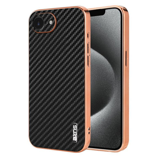 AZNS Electroplated Edge Carbon Fiber Texture Phone Case, For iPhone 17e / 16e, For iPhone 17 Pro Max, For iPhone 17 Pro, For iPhone 17, For iPhone Air, For iPhone 16 Pro Max, For iPhone 16 Pro, For iPhone 16 Plus, For iPhone 16, For iPhone 15 Pro Max  ...