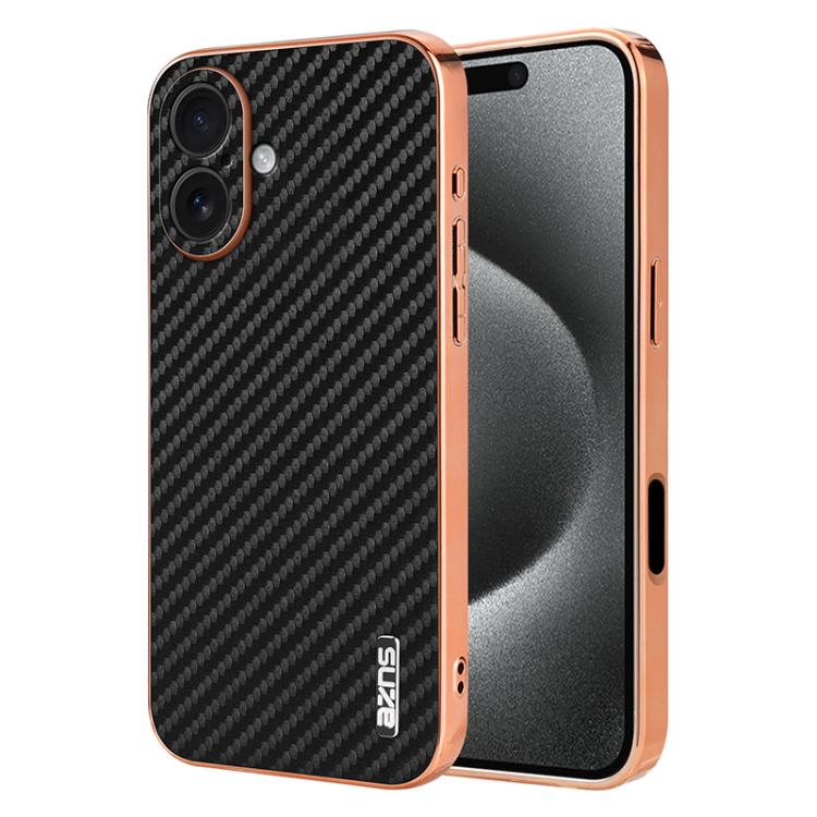 AZNS Electroplated Edge Carbon Fiber Texture Phone Case, For iPhone 17e / 16e, For iPhone 17 Pro Max, For iPhone 17 Pro, For iPhone 17, For iPhone Air, For iPhone 16 Pro Max, For iPhone 16 Pro, For iPhone 16 Plus, For iPhone 16, For iPhone 15 Pro Max  ...