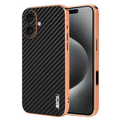 AZNS Electroplated Edge Carbon Fiber Texture Phone Case, For iPhone 17e / 16e, For iPhone 17 Pro Max, For iPhone 17 Pro, For iPhone 17, For iPhone Air, For iPhone 16 Pro Max, For iPhone 16 Pro, For iPhone 16 Plus, For iPhone 16, For iPhone 15 Pro Max  ...