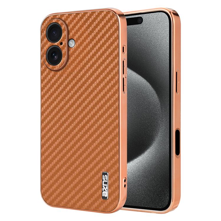 AZNS Electroplated Edge Carbon Fiber Texture Phone Case, For iPhone 17e / 16e, For iPhone 17 Pro Max, For iPhone 17 Pro, For iPhone 17, For iPhone Air, For iPhone 16 Pro Max, For iPhone 16 Pro, For iPhone 16 Plus, For iPhone 16, For iPhone 15 Pro Max  ...