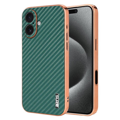 AZNS Electroplated Edge Carbon Fiber Texture Phone Case, For iPhone 17e / 16e, For iPhone 17 Pro Max, For iPhone 17 Pro, For iPhone 17, For iPhone Air, For iPhone 16 Pro Max, For iPhone 16 Pro, For iPhone 16 Plus, For iPhone 16, For iPhone 15 Pro Max  ...
