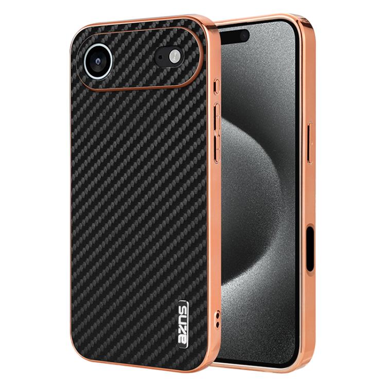 AZNS Electroplated Edge Carbon Fiber Texture Phone Case, For iPhone 17e / 16e, For iPhone 17 Pro Max, For iPhone 17 Pro, For iPhone 17, For iPhone Air, For iPhone 16 Pro Max, For iPhone 16 Pro, For iPhone 16 Plus, For iPhone 16, For iPhone 15 Pro Max  ...