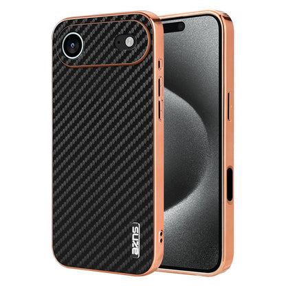 AZNS Electroplated Edge Carbon Fiber Texture Phone Case, For iPhone 17e / 16e, For iPhone 17 Pro Max, For iPhone 17 Pro, For iPhone 17, For iPhone Air, For iPhone 16 Pro Max, For iPhone 16 Pro, For iPhone 16 Plus, For iPhone 16, For iPhone 15 Pro Max  ...