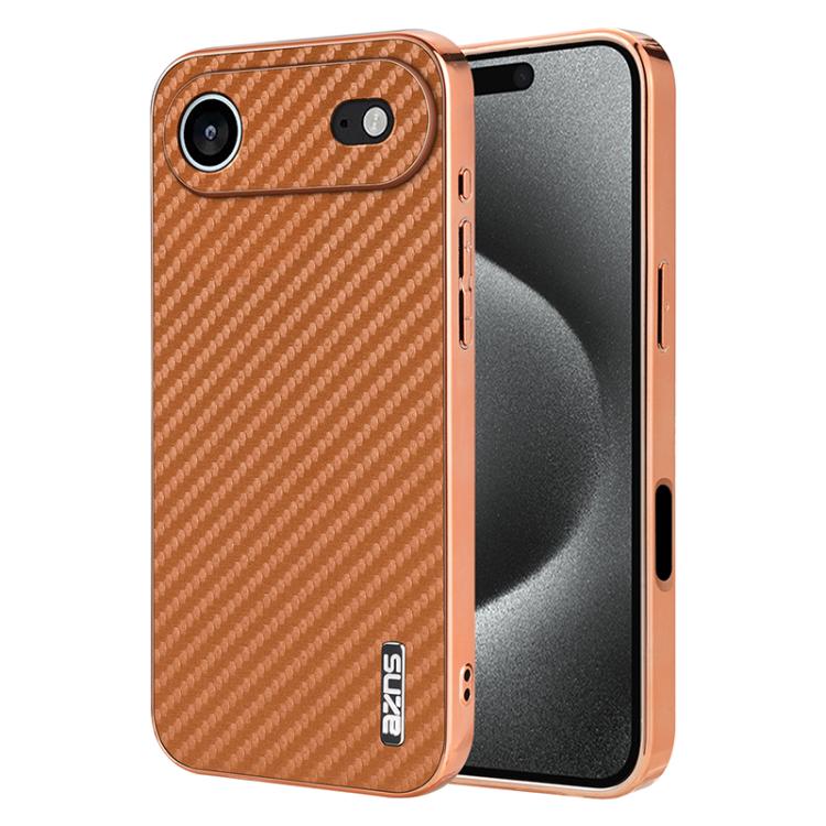 AZNS Electroplated Edge Carbon Fiber Texture Phone Case, For iPhone 17e / 16e, For iPhone 17 Pro Max, For iPhone 17 Pro, For iPhone 17, For iPhone Air, For iPhone 16 Pro Max, For iPhone 16 Pro, For iPhone 16 Plus, For iPhone 16, For iPhone 15 Pro Max  ...