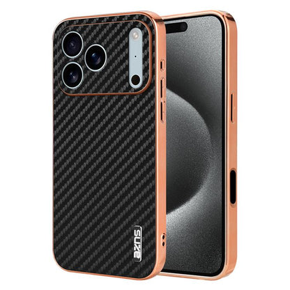 AZNS Electroplated Edge Carbon Fiber Texture Phone Case, For iPhone 18 Pro, For iPhone 18 Pro Max, For iPhone 17e / 16e, For iPhone 17 Pro Max, For iPhone 17 Pro, For iPhone 17, For iPhone Air, For iPhone 16 Pro Max, For iPhone 16 Pro, For iPhone 16 Pl...
