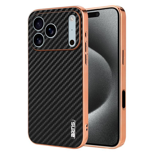 AZNS Electroplated Edge Carbon Fiber Texture Phone Case, For iPhone 18 Pro, For iPhone 18 Pro Max, For iPhone 17e / 16e, For iPhone 17 Pro Max, For iPhone 17 Pro, For iPhone 17, For iPhone Air, For iPhone 16 Pro Max, For iPhone 16 Pro, For iPhone 16 Pl...