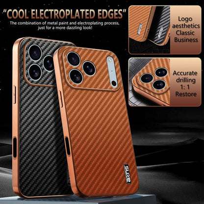 AZNS Electroplated Edge Carbon Fiber Texture Phone Case, For iPhone 18 Pro, For iPhone 18 Pro Max, For iPhone 17e / 16e, For iPhone 17 Pro Max, For iPhone 17 Pro, For iPhone 17, For iPhone Air, For iPhone 16 Pro Max, For iPhone 16 Pro, For iPhone 16 Pl...
