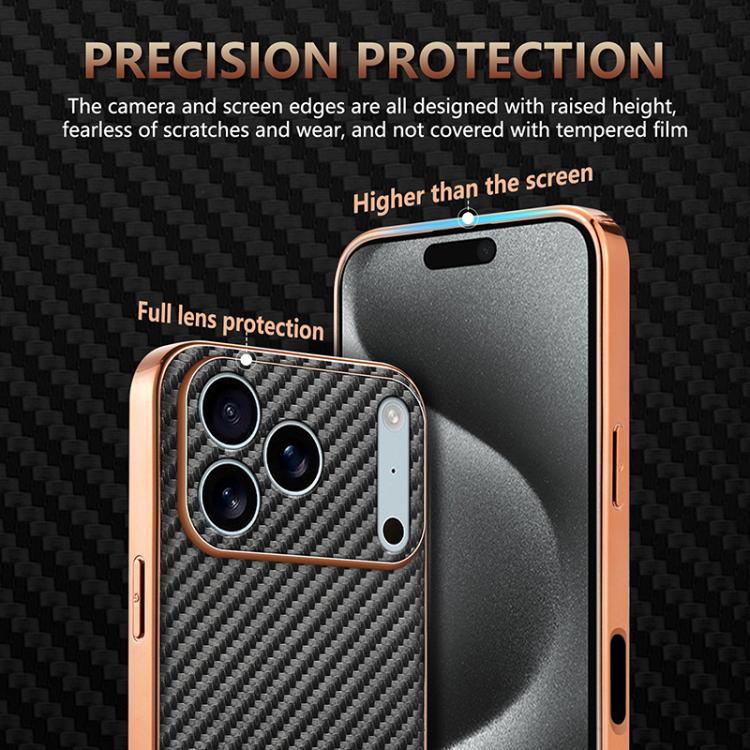 AZNS Electroplated Edge Carbon Fiber Texture Phone Case, For iPhone 18 Pro, For iPhone 18 Pro Max, For iPhone 17e / 16e, For iPhone 17 Pro Max, For iPhone 17 Pro, For iPhone 17, For iPhone Air, For iPhone 16 Pro Max, For iPhone 16 Pro, For iPhone 16 Pl...